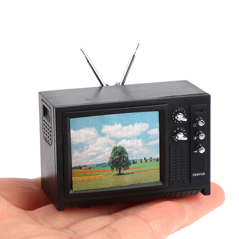 1PC 1:12 Dollhouse Miniature Television TV W/Picture Model Doll House Furniture Model Toy For Dollhouse Decoration