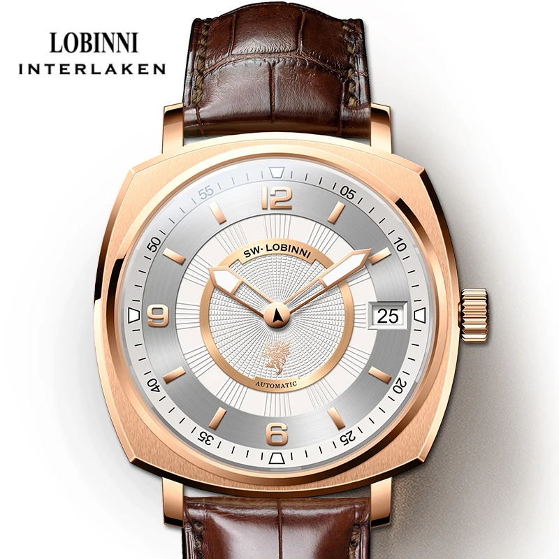LOBINNI quadrante quadrato orologio meccanico da uomo riserva di carica orologi automatici 80 ore vetro zaffiro orologi impermeabili 50M
