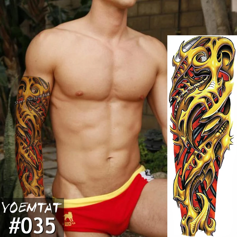 

New 1 Piece Temporary Tattoo Sticker Mechanical Full Flower Tattoo With Arm Body Art Big Large Fake Tattoo Sticker