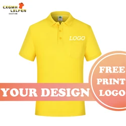 10-color men's and women's polo shirt tops customized LOGO casual and comfortable solid color pocket lapel printing brand text