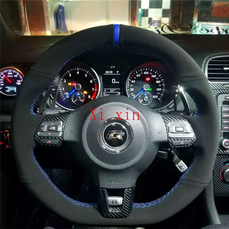 For Volkswagen Scirocco Rl 6th generation GTI Golf 7.5 Lamando gts custom black suede leather hand-sewn car steering wheel cover