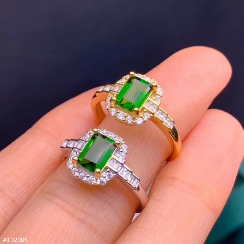 boutique jewelry 925 sterling silver inlaid natural diopside gemstone girl ring gold white gold fashion color deep translucent s
