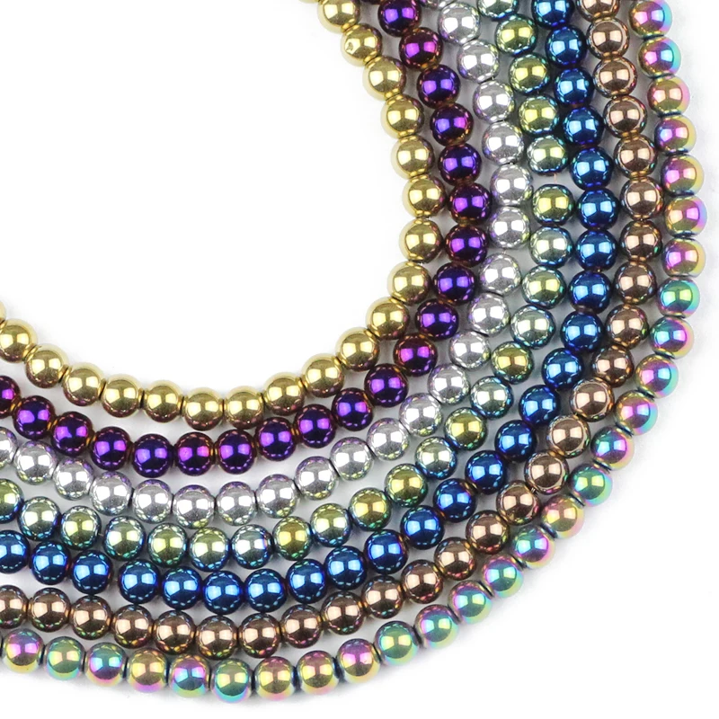 Gold Color Purple Blue Round Hematite 4mm 100pcs Natural Stone Spacers Loose Beads For Jewelry Bracelets Making DIY Accessories