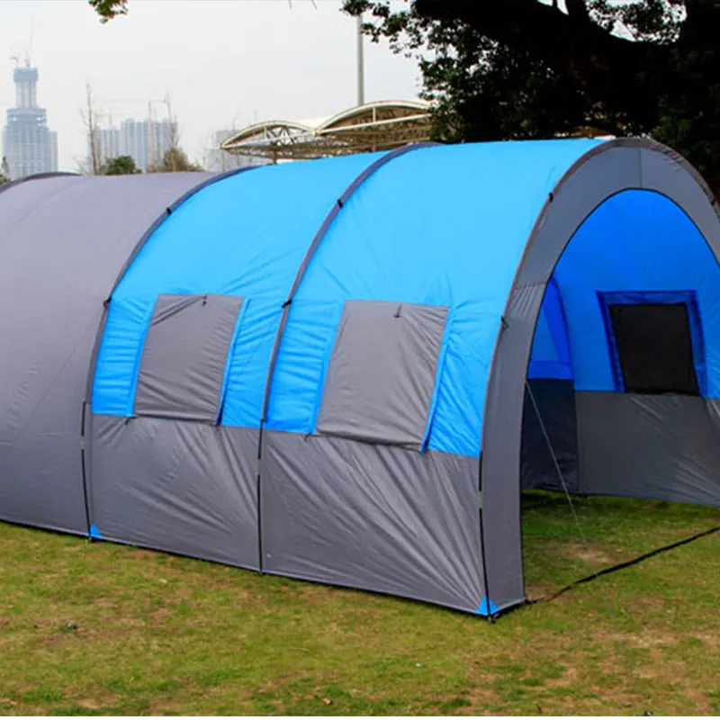 Large Camping Tent Waterproof Fiberglass Pole 5-8 People Family Tunnel 10 People Tent Equipment Outdoor Mountaineering Party