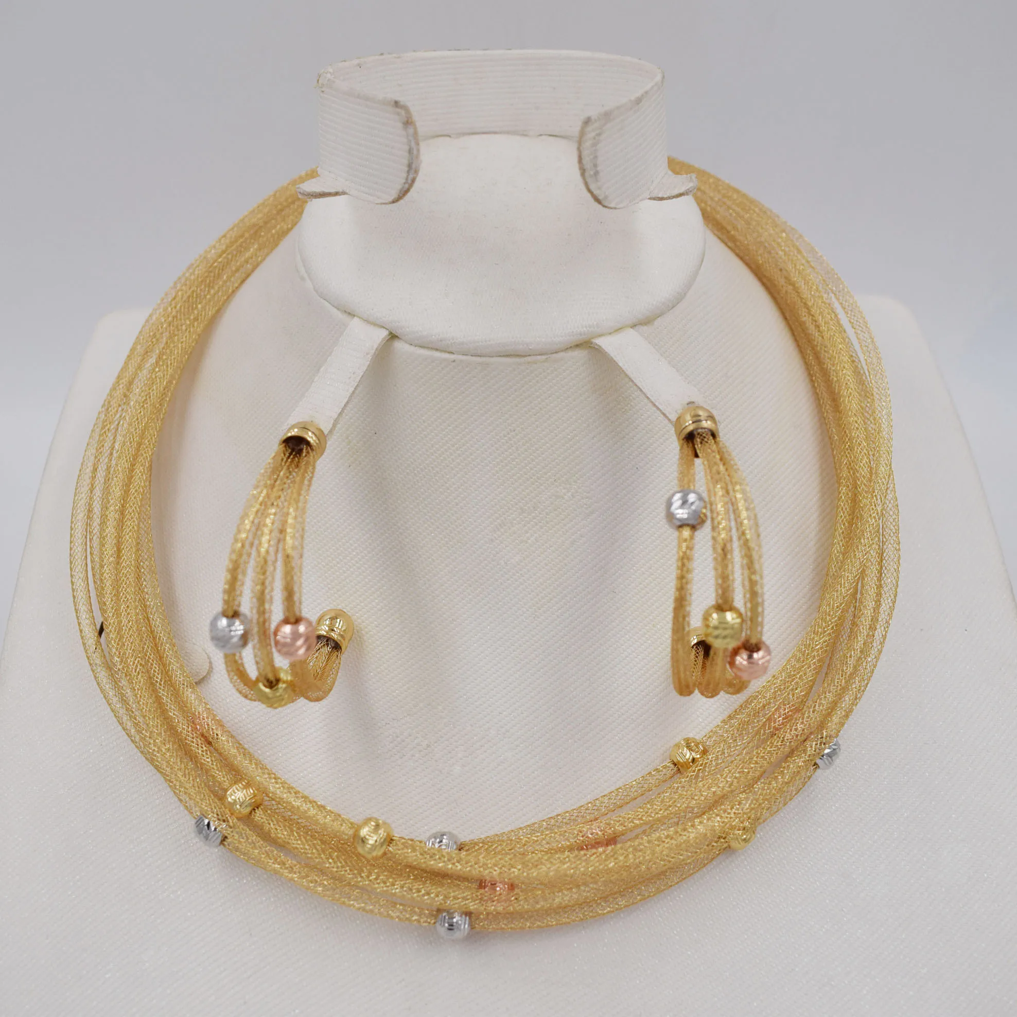 High Quality Ltaly 750 Gold color Jewelry Set For Women african beads jewlery fashion necklace set earring jewelry