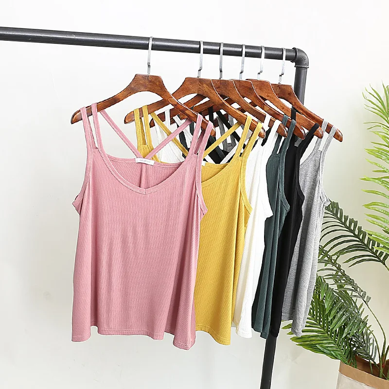 Fashion Oversized Ribbed Loose Tank Tops Women Camisole Vest simple Stretchable Ladies Slim Sexy Strappy Camis Tops Casual Camis