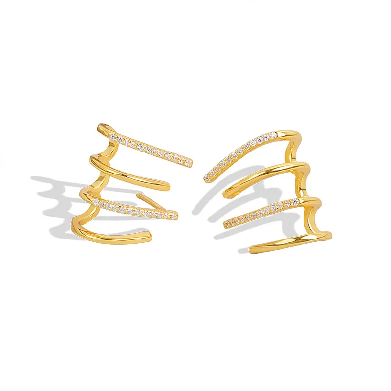 Boucles d'oreilles créoles minimalistes en argent regardé 925 véritable 4 lignes pour femmes, bijoux de fête, accessoires d'avocat, cadeau, mode