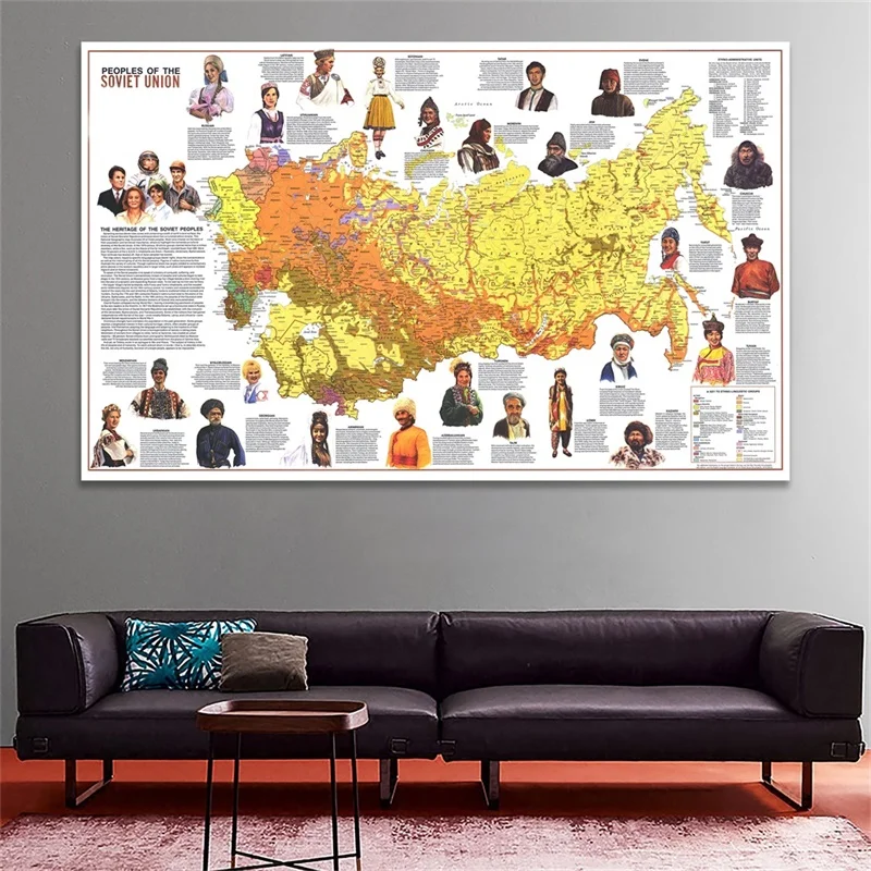 Russia Map of The World People of the Soviet Union 1976 World Map Wall Sticker Poster and Prints for Home Office School Supplies