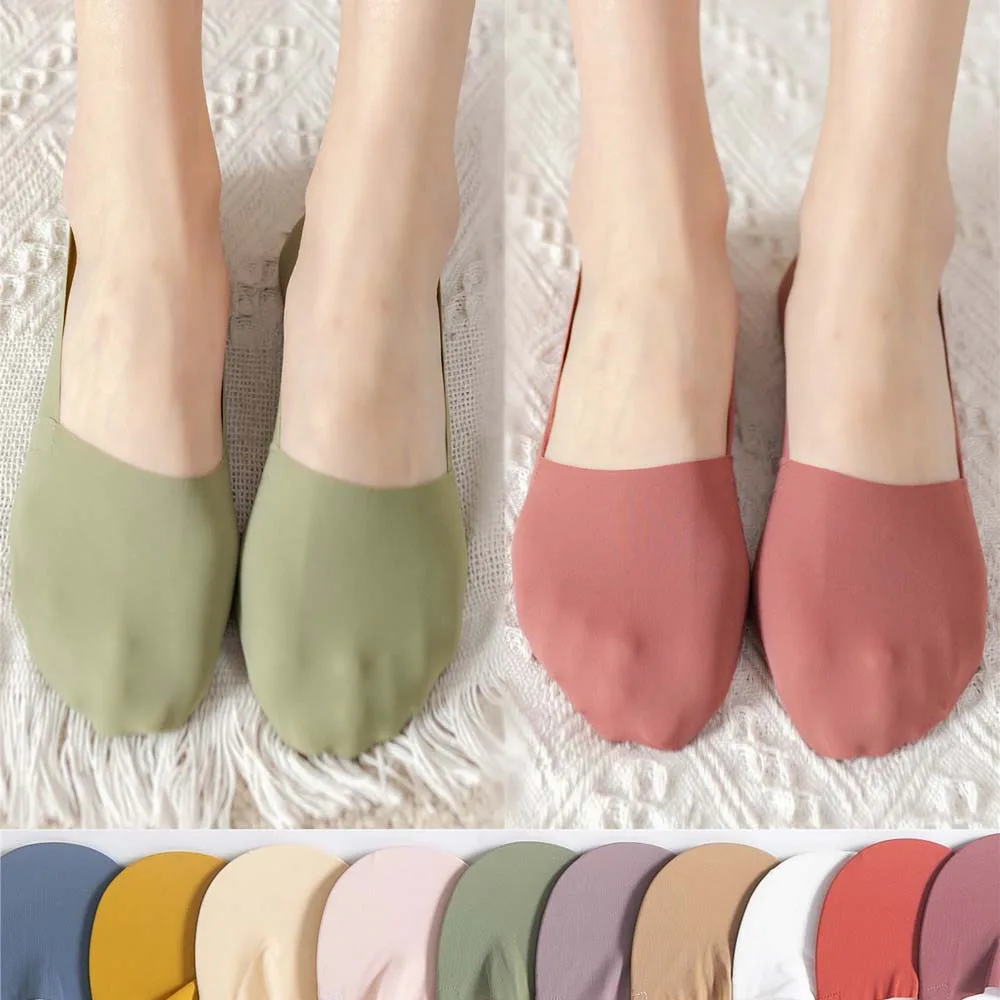 Women Summer Thin Sock Slippers Silicone Antiskid Ice Silk Socks Seamless Invisible Women Boat Socks