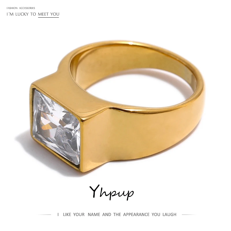 Yhpup Stainless Steel Jewelry Exquisite Cubic Zirconia Women Ring 18 K Metal Wedding Engagement Waterproof кольцо женское Gift