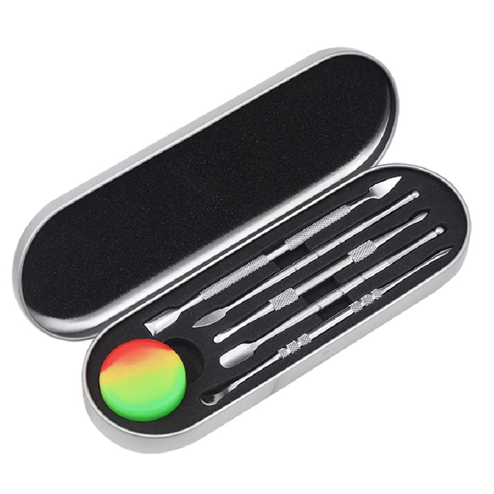 Rainbow and Silver Stainless Steel Carving Tool with 5ml Silicone Container Jar