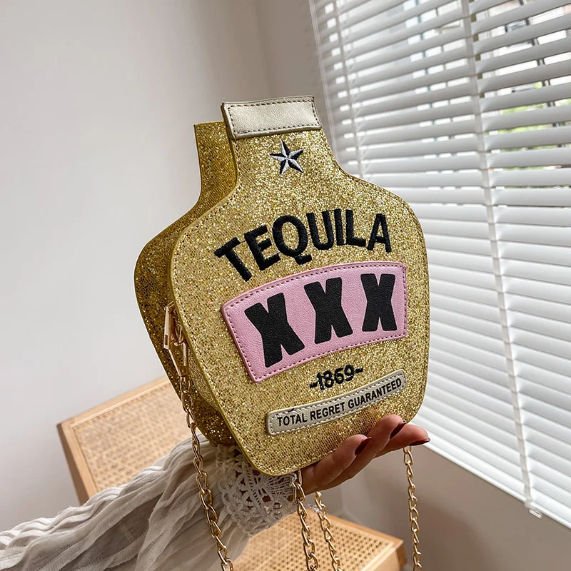 

Laser Sequins Small Bags for Women 2024 New Chain Shoulder Bag Woman Fashion Leather Funny Satchel Female Hip Hop Women's wallet