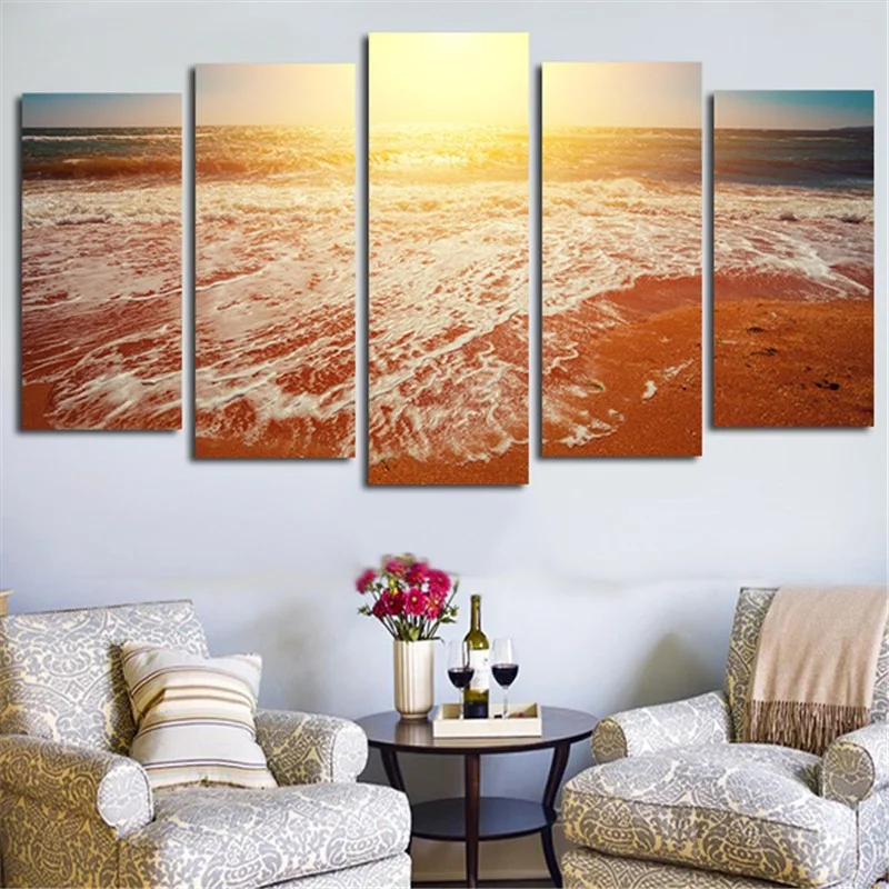 

5 Piece Print Poster Wall Art Canvas Painting Beach Sunset Landscape Decoration Modular Pictures On The Hall Wall Home Decor