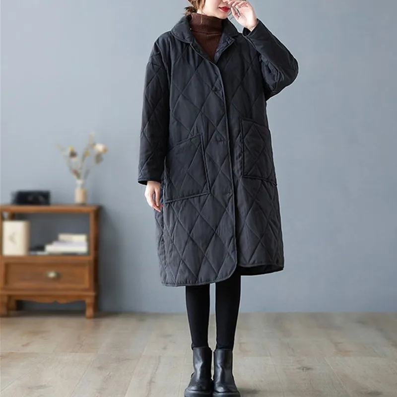 2023 Winter Coat New Korean Style Long Cotton-Padded Coat Womens Casual Parka Jacket Clothing Female Thin Outerwear