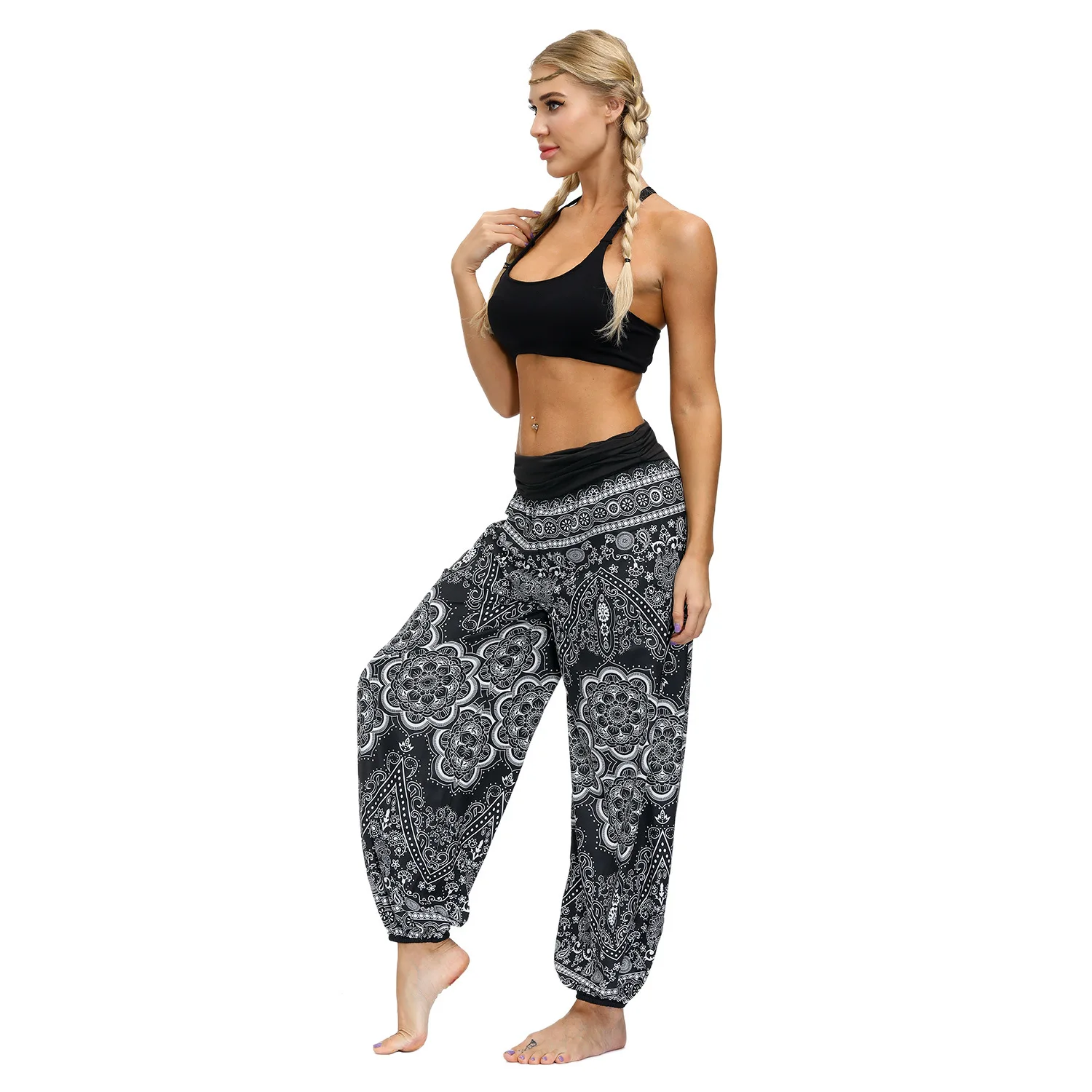 

BANGKOK Wide Beach PANTS Harem Boho Hippie Clothes Women's Rayon Print Smocked Waist Waistband Bohemian Oversized Yoga Trousers