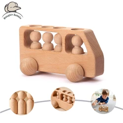 1Set Montessori Wooden Toys for Kids Wooden Peg Dolls Bus Car Children Educational Toys Beech Wood Car Blocks Baby Birthday Gift