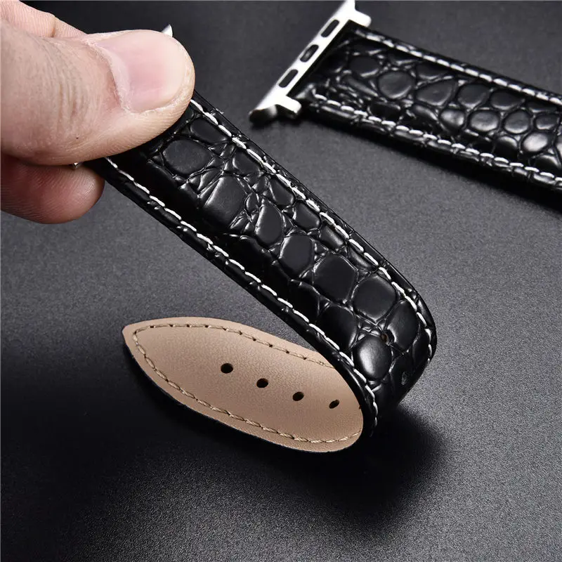 Crocodile Pattern Design Leather Watchbands for Apple Watch Ultra 8 7 6 SE 5 4 3 Watch Strap 49 45 44 42 41 40 38mm for iwatch