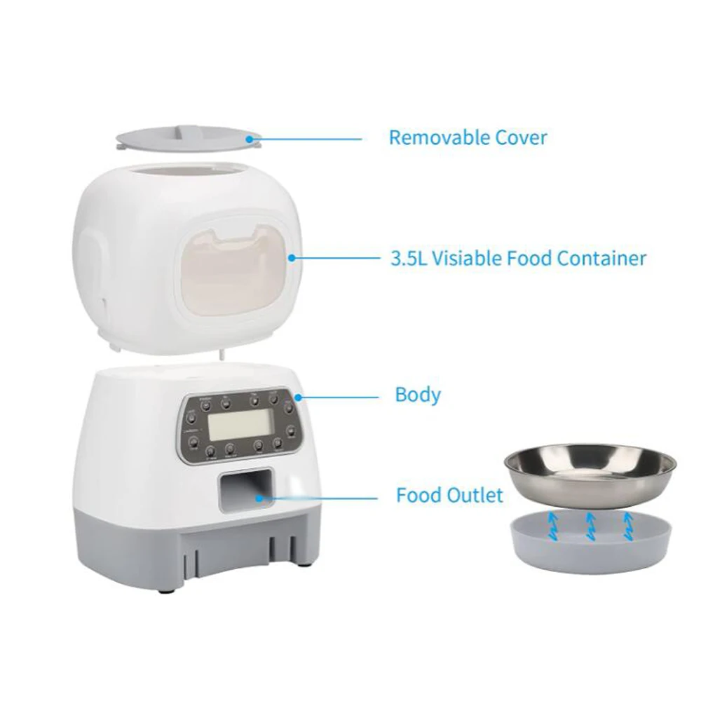 Alimentador automático para mascotas, dispensador de Comida inteligente de 3,5 l, controlador de porciones para gatos y perros, tazón con