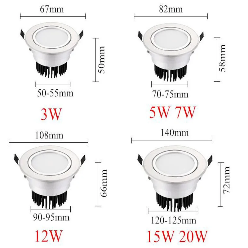 Dimbare led cob spotlight plafondlamp AC85-265V 5w7w9w12w15w alumínio inbouwspot ronde licht interior verlichting dimmer