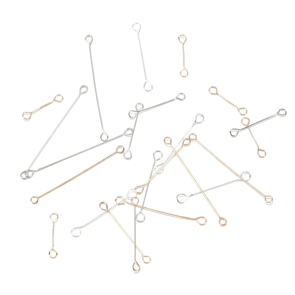 50pcs/lot 15 20 25 30 45mm Metal Steel Double Eye Pin Earrings Ear Connecting Rod For DIY Jewelry Pins Making Handcraft Supplies