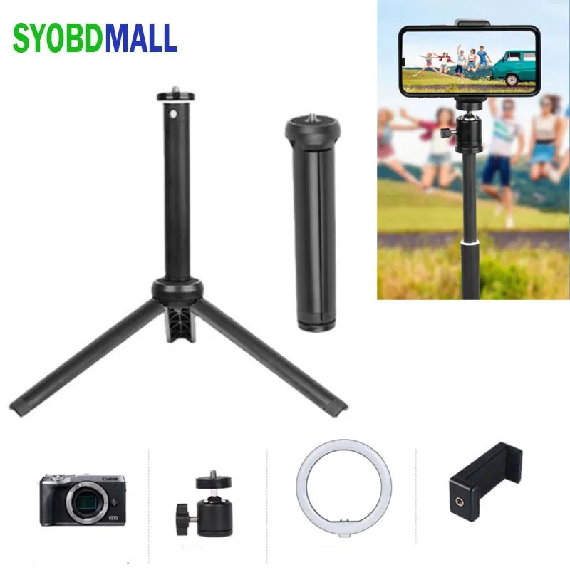 Desktop Mini 3 Sections Telescopic Bracket Handheld Extension Pole Mobile Phone Micro Single Vlog Set Camera Microphone Tripod