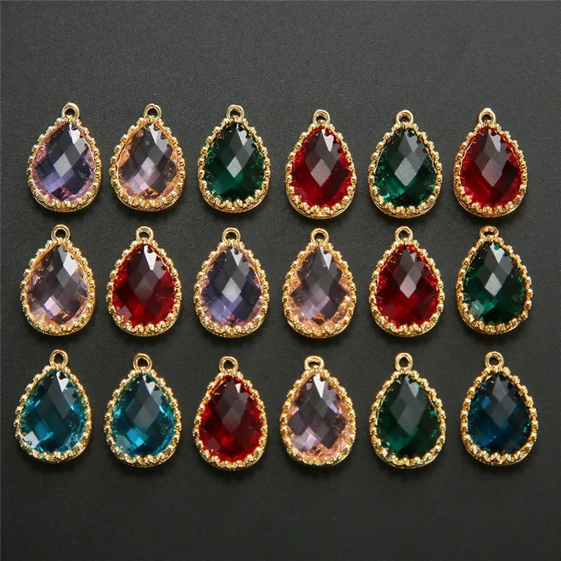 

10pcs/lot Colorful Water Drop Crystal Rhinestone Metal Charms Pendant DIY Necklace Earring For Jewelry Making Accessories