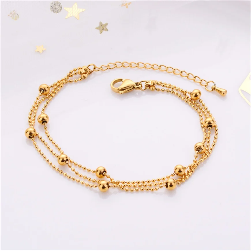 316L Stainless Steel New Fashion Upscale Jewelry 3-Layer Fixed Does Not Slide Charm Beaded Chain Bracelets For Women