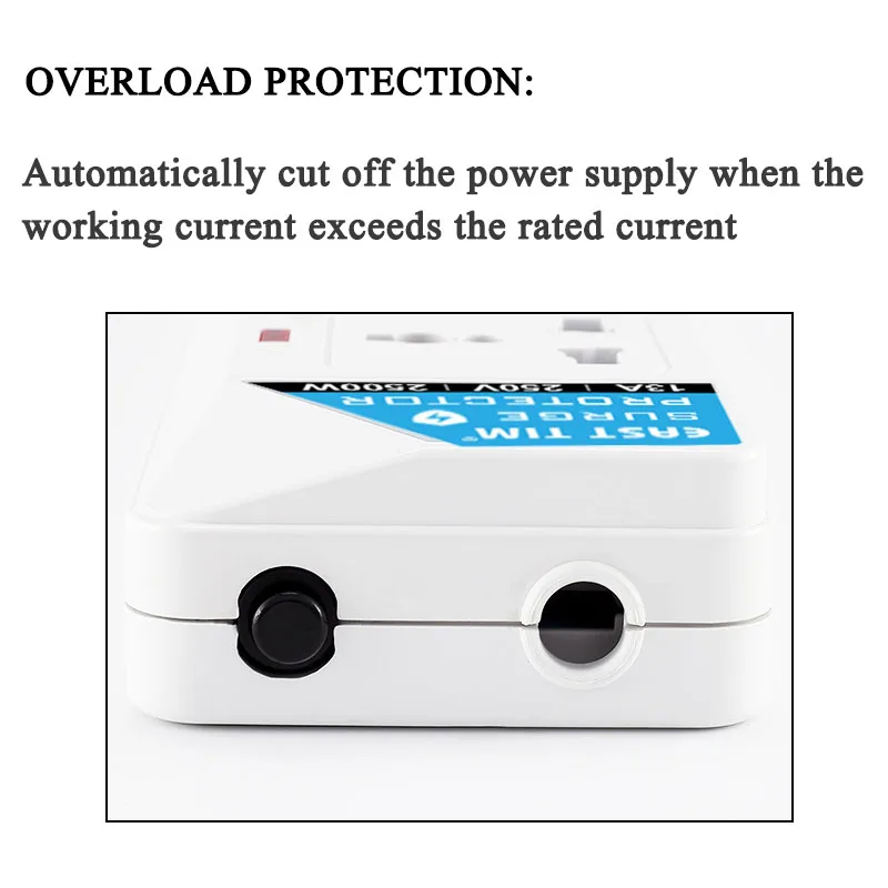 Universal Power Strip 2500W Overload Protection Multiple Extension Sockets Individual Switched Universal Plug Outlets 1.5M Cord