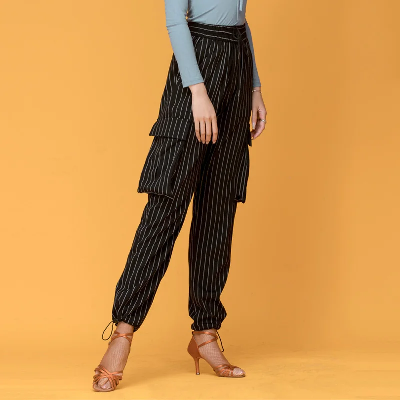 Stripe Latin Pants Adult Ballroom Practice Wear Tango Trousers Stage Performance Costume Salsa Clothing Modern Dancewear JL3247