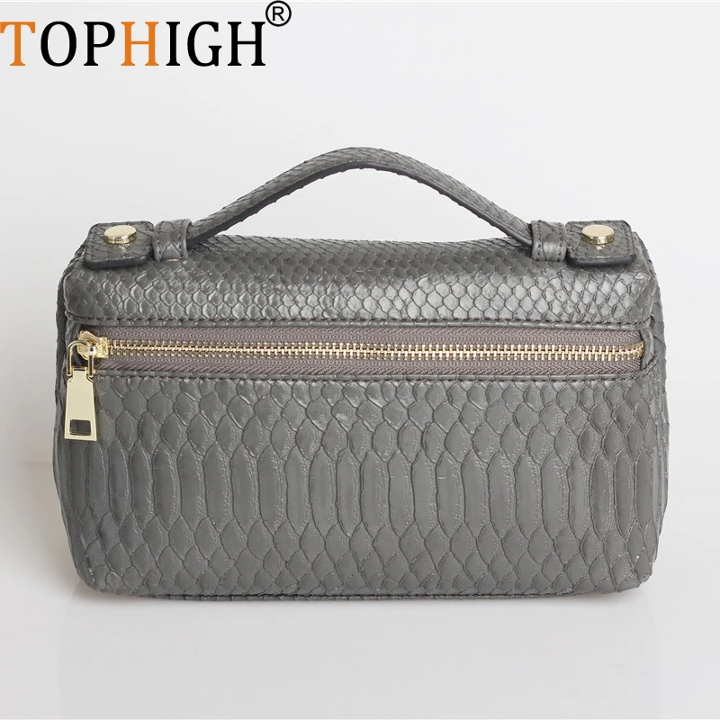 TOPHIGH Hot Make Up Handbags New Fashion Designer Tote Embossed Ostrich Leather Portable Bag Small Clutch Bag Ladies Purse