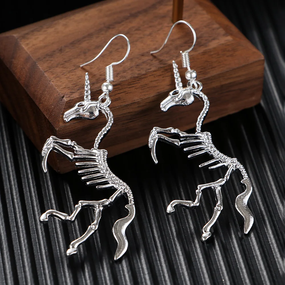 Vintage Halloween Skull Unicorn Horse Drop Earrings for Women 2024 Fashion Punk Charm Skeleton Dangle Earring Jewelry Gifts