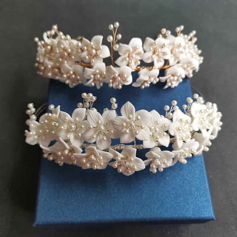 SLBRIDAL Handgemachte Kristall Strass Perlen Keramik Blume Braut Tiara Hochzeit Brautjungfern Party Krone Frauen Mädchen Haar Schmuck – Detail 20
