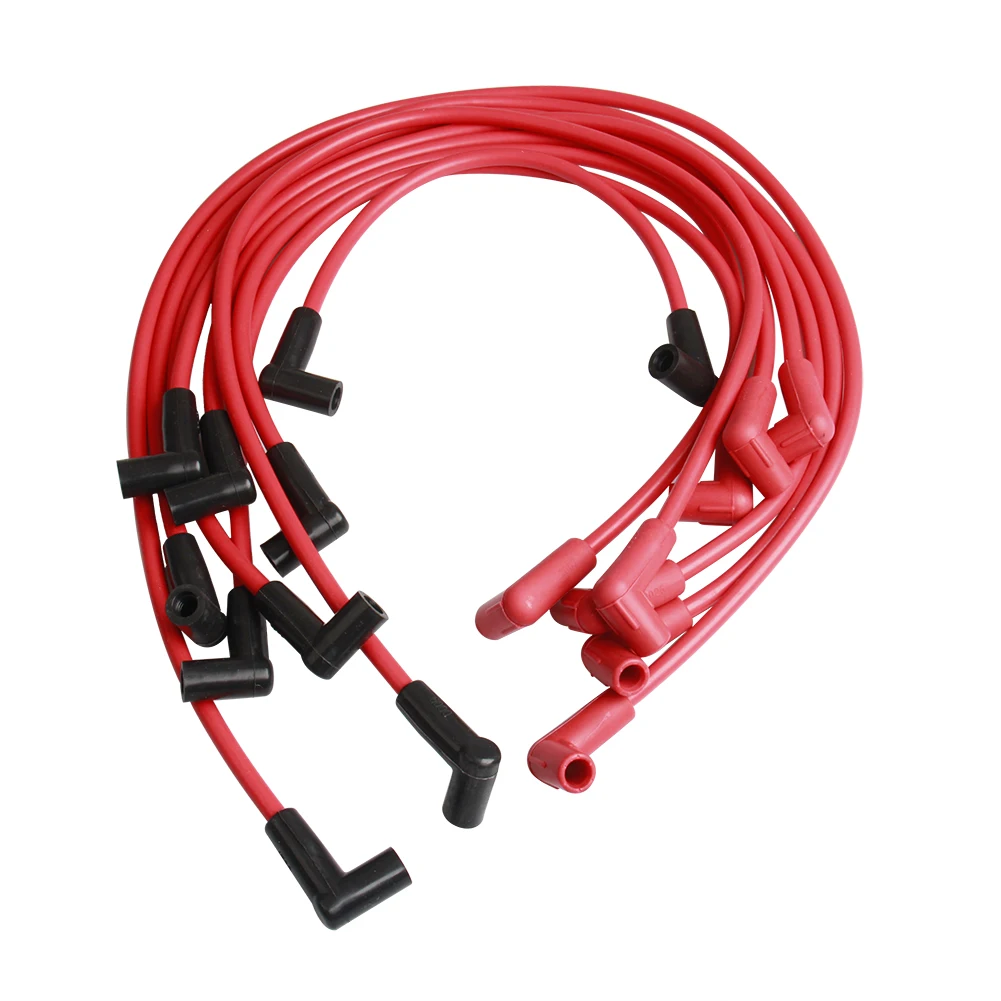 

4048 Red Spark Plugs Wires For Small Block Chevy 283 307 327 350 400 HEI SBC 8mm