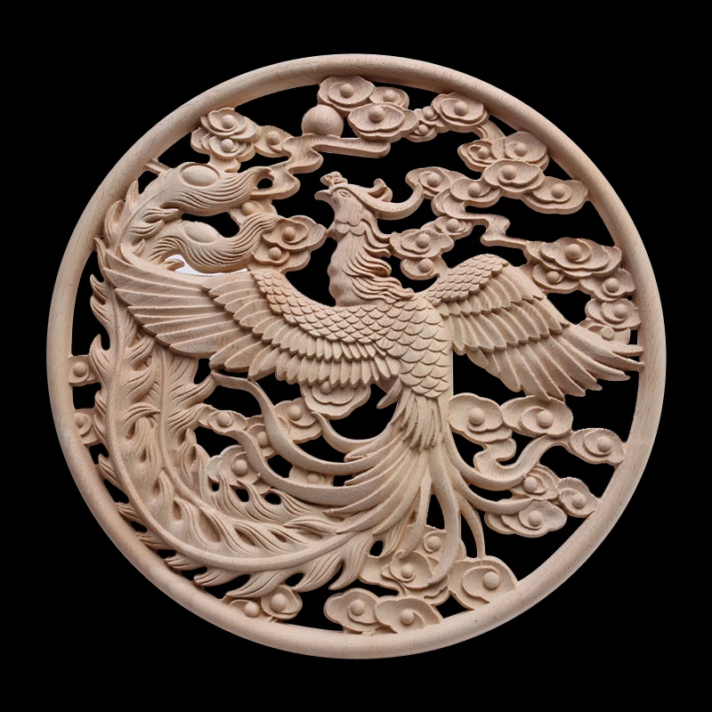 Wood Frame Wood Applique Onlay Carved Natural Decoration Long Leaves Flower Rubber Wood Cabinet Furniture Walls Home Unpainted