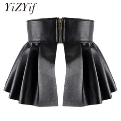 Jupe plissée en cuir PU pour femme, large, élastique, ceinture large, classique, commissionnée, jarretelles Peplum Cinch