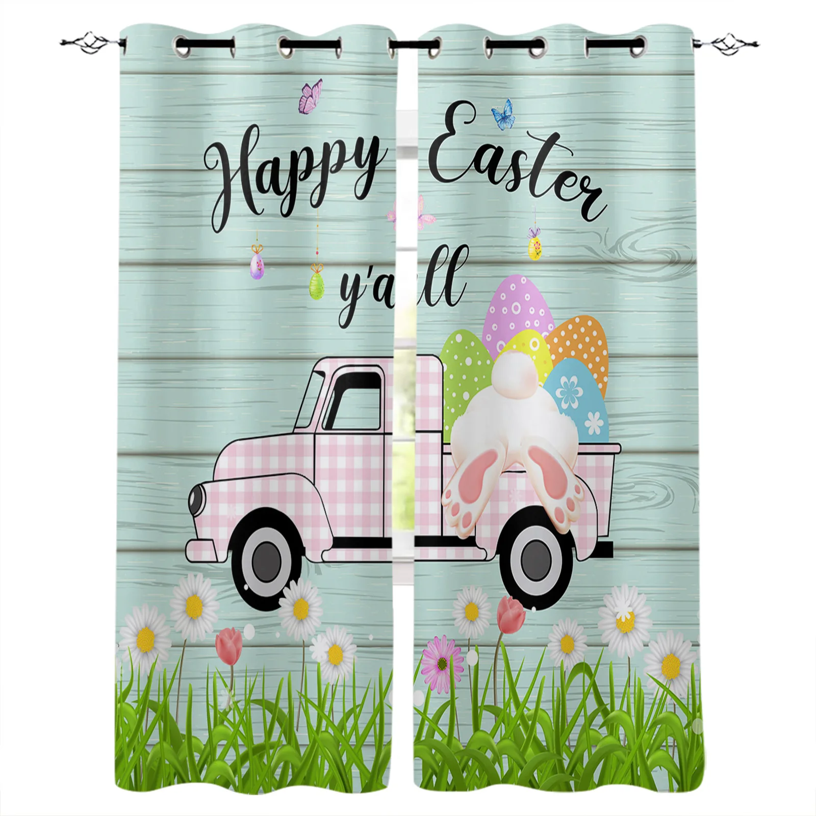 Easter Decoration For Home Easter Egg Bunny Flower Truck Curtains For Bedroom Window Curtains For Living Room Window Treatments