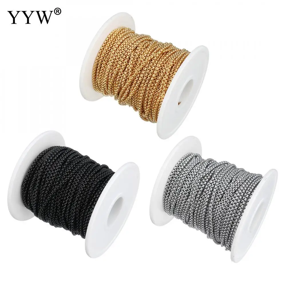 20m/Spool 2mm Women Stainless Steel Box Chain  2022 Black Gold Color Jewelry Making Bracelet Necklace Chain Link Reel Bobbin