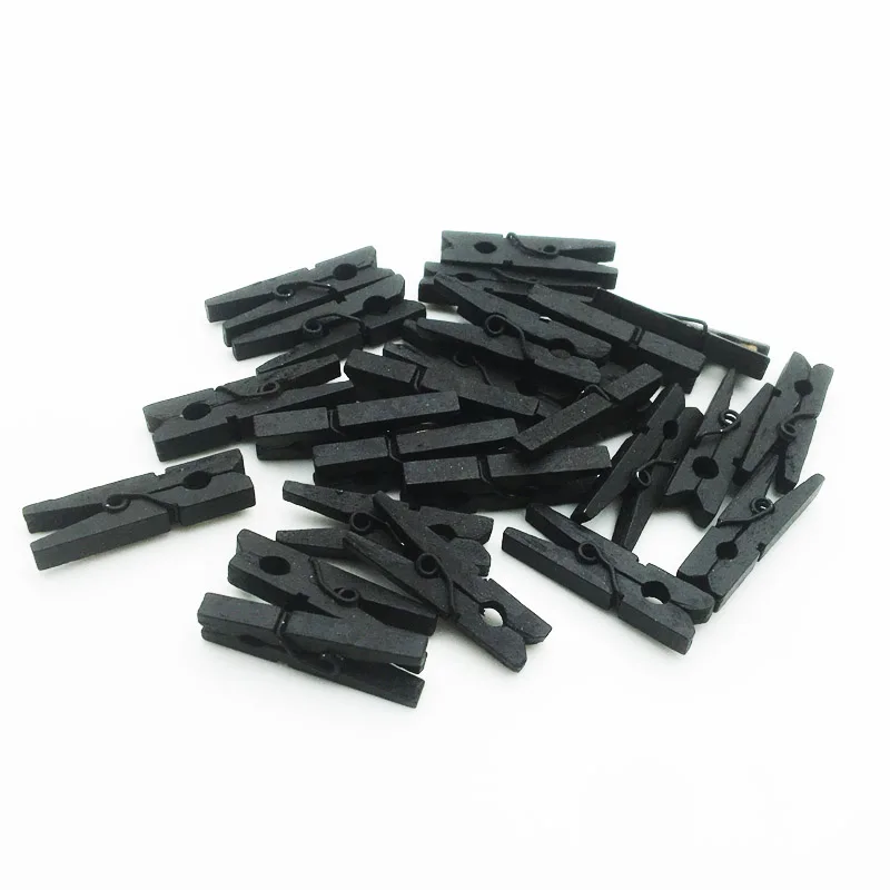 50PCS Matt Black DIY Christmas Photo Wall Mini Wood Clip 30mm Wooden Environmental Small Clothespin Children\'s Clothespins SC158