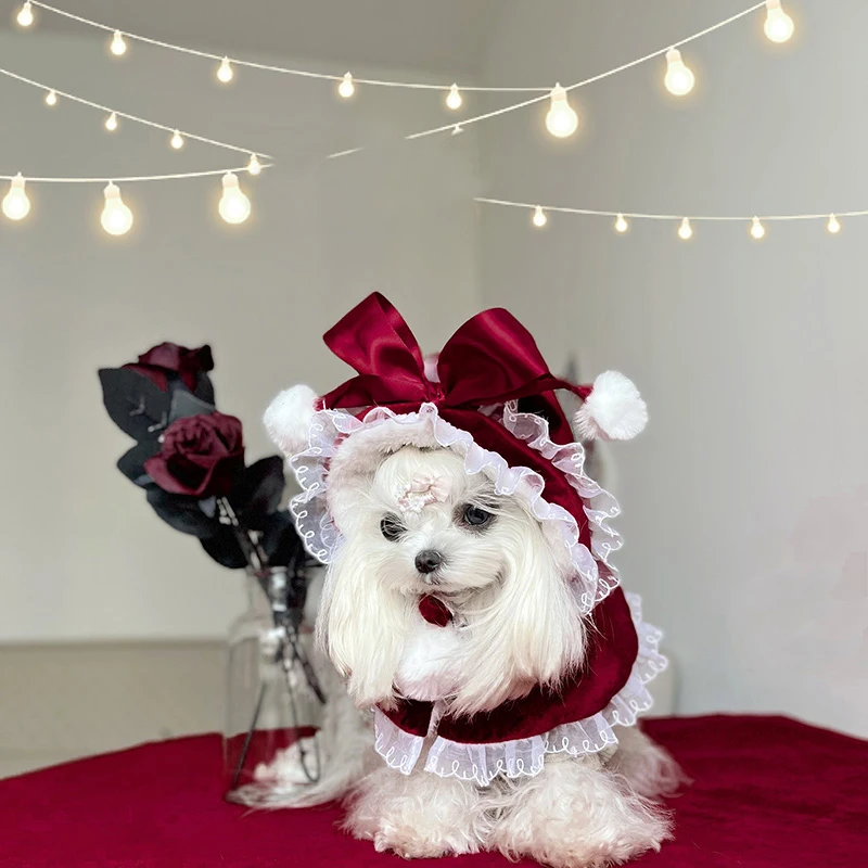 Pet Dog Christmas Clothes Fashion Red Cloak Coats For Lovely Puppy Dog Cats Clothing Princess Girls Manteau Outfits Yorkshire