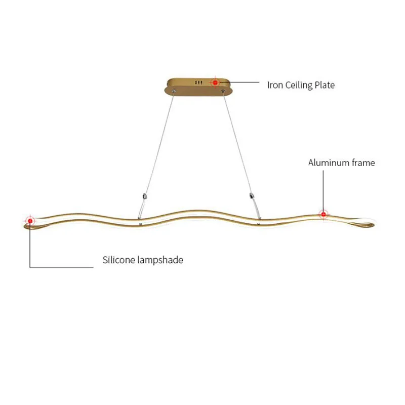 

Modern Led Chandeliers Ceiling Light Wave shape Pendant Lamp For Table Dining Room Kitchen Indoor Home Long Hanging Fixture