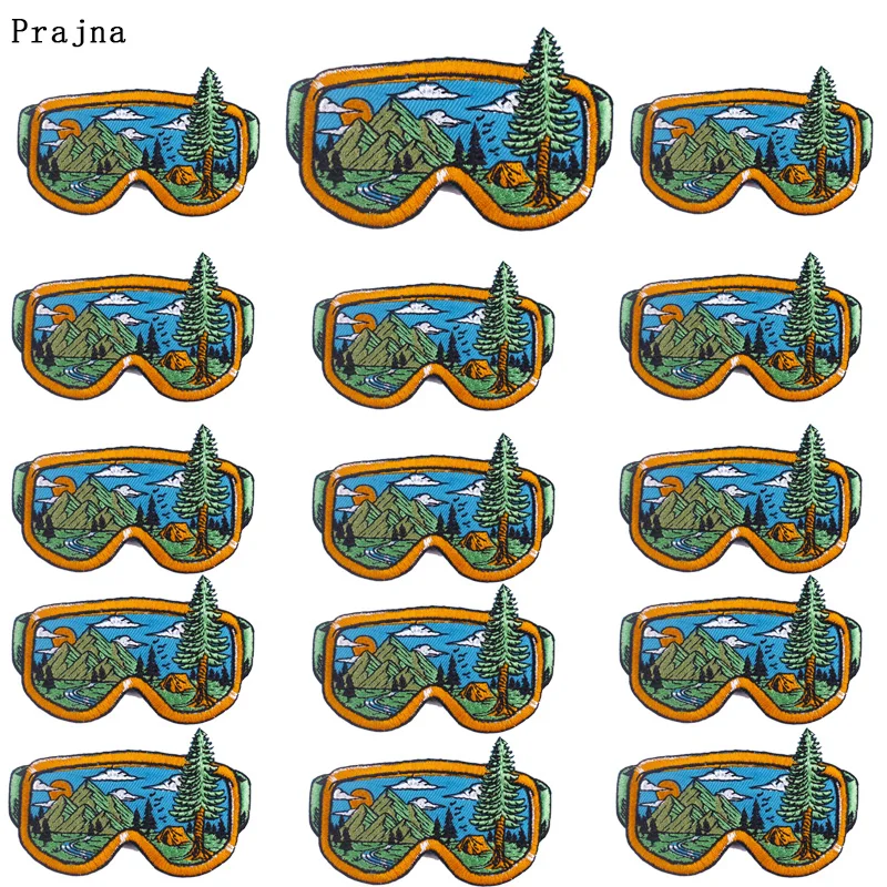 Prajna 10 PCS Wholesale glasses Patch Nature Adventure Patches For Clothing iron On Mountain Embroiderd Patches For Clothes DIY