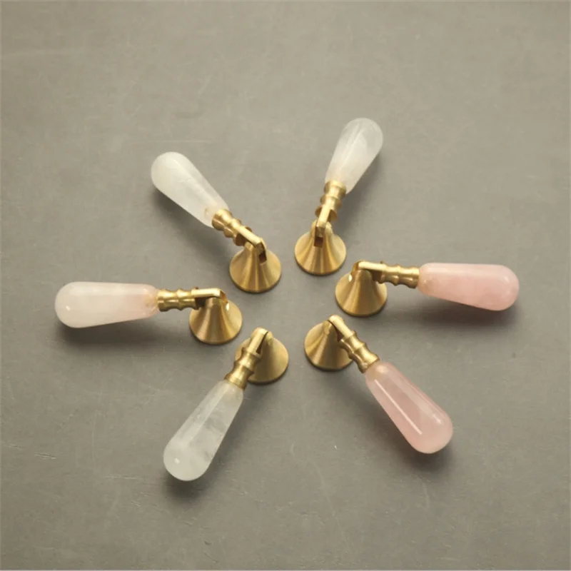 LCH Nordic Style Solid Brass Drawer Handle Art Natural Crystal Knob Cupboard Door Pull Whelk Home Decoration Hardware