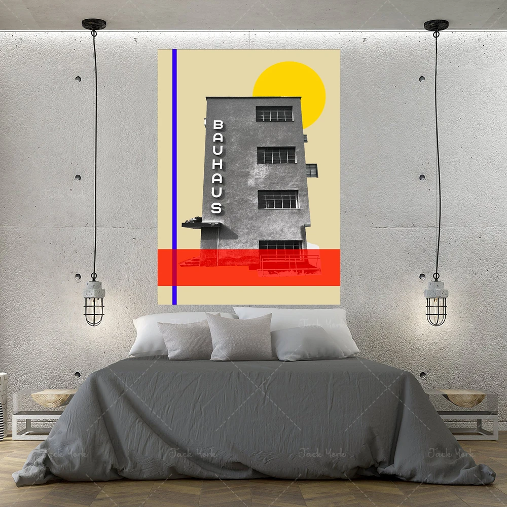 Interior Design York - bauhaus travel poster, mid century art