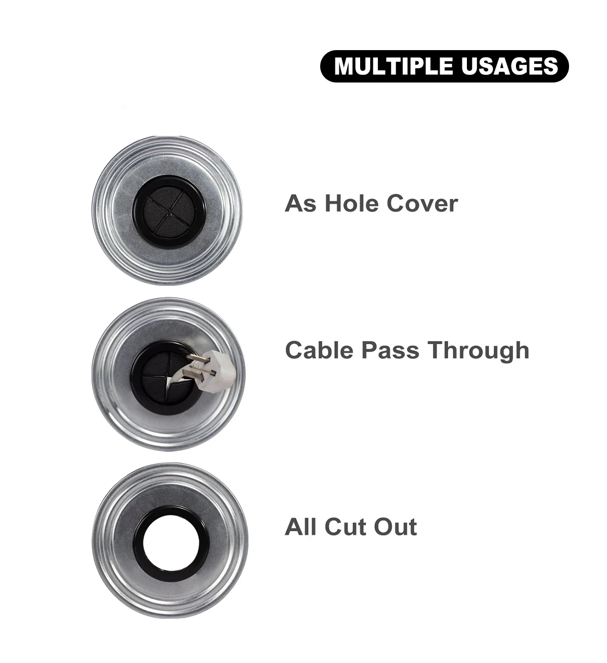 Flexible Rubber Grommet for Cable Hole Cover, Wire Organizer, Cable Pass Through, Round Gasket Black
