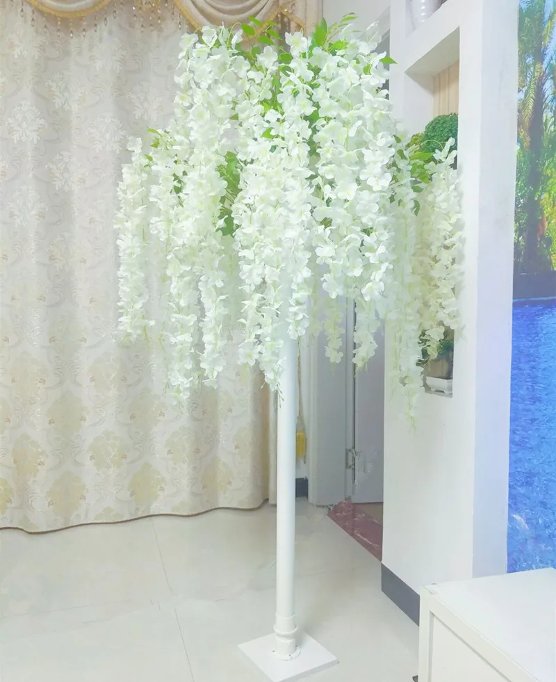 Elegant White Artificial Silk Flower Vine Tree Simulation Wisteria Douhua Trees For Wedding Stage Aisle Runner Decoration