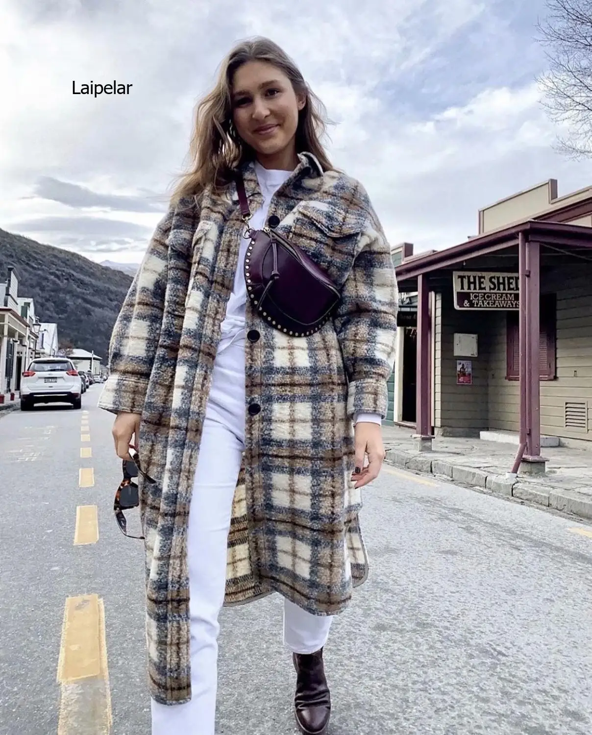 Women Winter Wool Coat Add Plus Cashmere Long Loose Plaid Coats Overcoat Female Streetwear Elegant Oversize Jacket