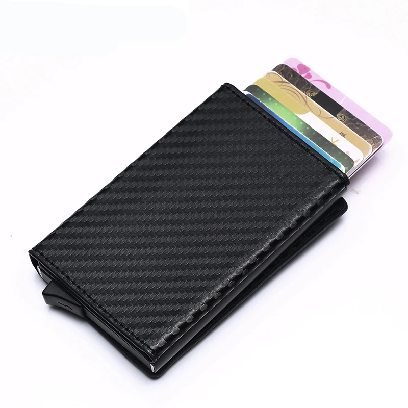 Bycobecy Custom Name Wallet Aluminum Box Credit Card Holder RFID Men Leather Wallet Pop Up Cards Holder Magnet Wallet Coin Purse