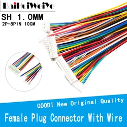 10PCS JST SH 1.0 MM Single Female Plug Connector With Wire Cables 100mm 2P 3P 4P 5P 6P 7P 8PIN 1.0MM SH 2.0 26AWG 10CM