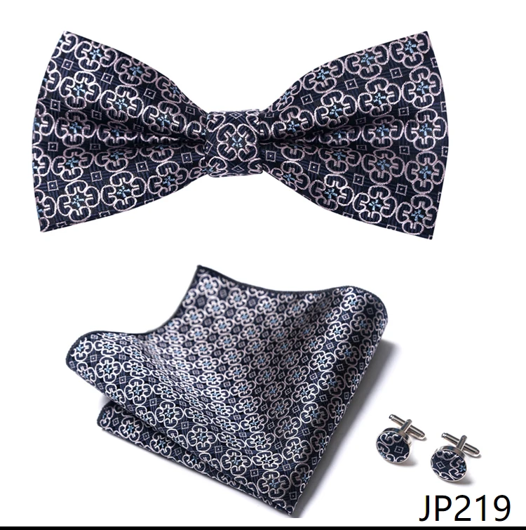 Great Quality Silver Office Butterfly Hanky Cufflink Set Bowtie For Men Geometric Hombre Formal Clothing