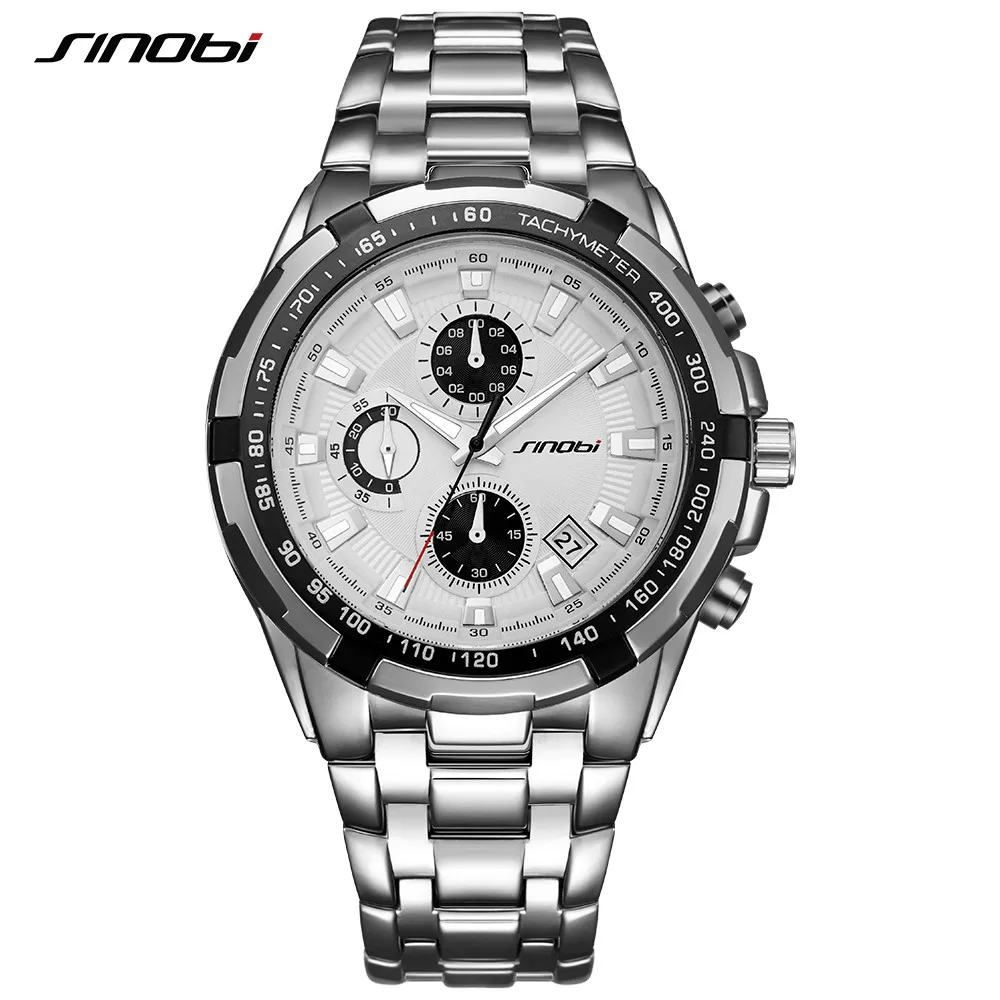 SINOBI Luxury Business Men\'s Quartz Watch 44mm Dial Plate Calendar Date Sports Waterproof Wristwatch Chronograph Clock for Men